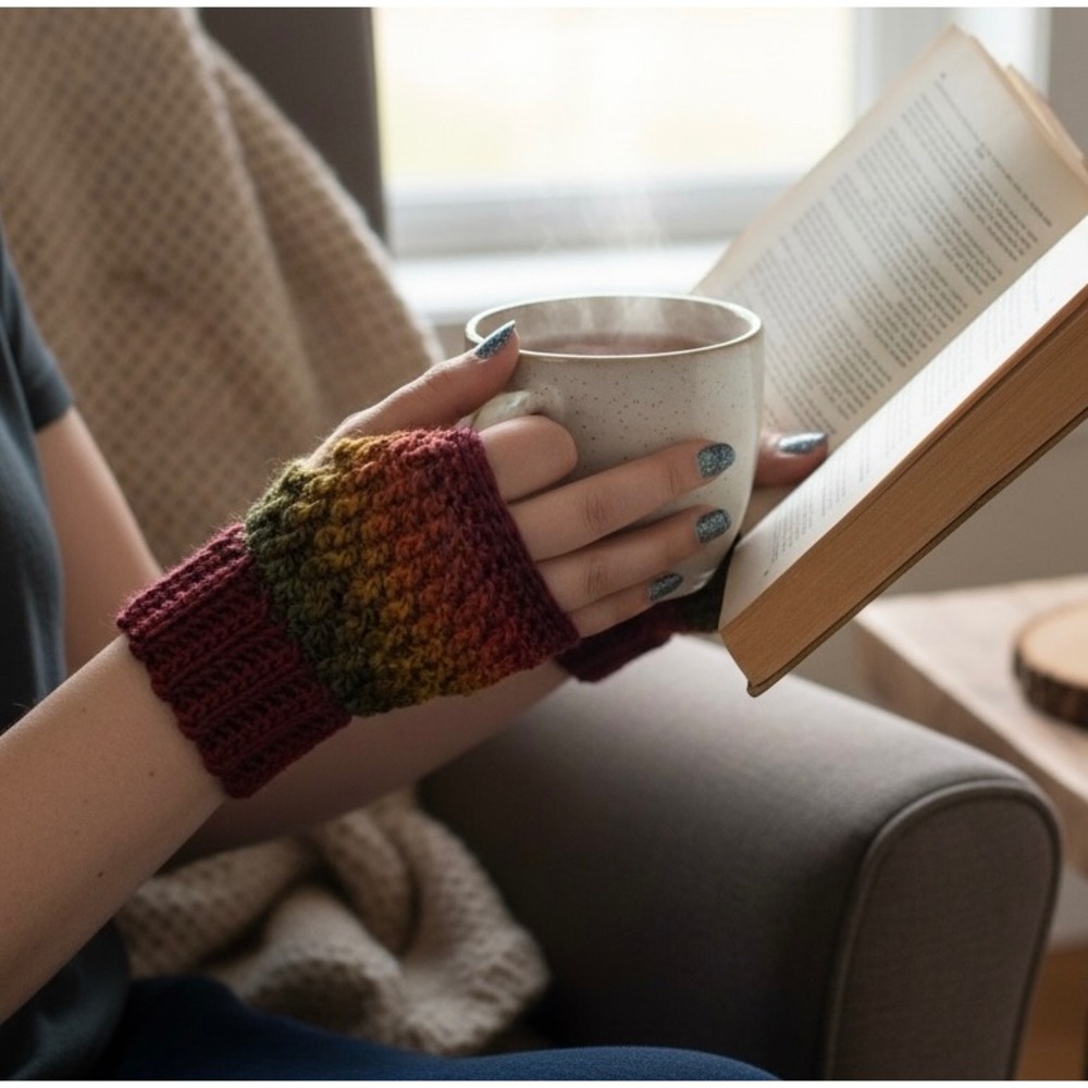 Handmade Multicolor Crochet Fingerless Gloves Women One Size Autumnal Acrylic